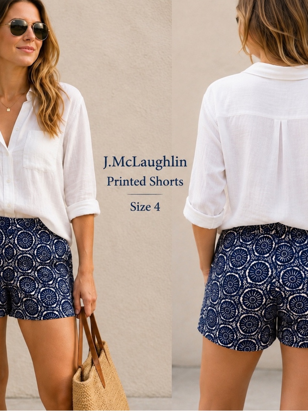 J. McLaughlin Navy & White Printed  Shorts